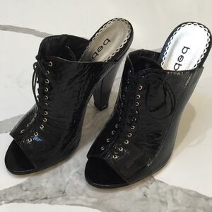Bebe Glossy Black Lace-Up Heels size 8